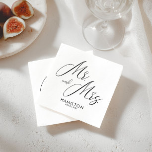 Serviette En Papier Chic Script Mr & Mrs Wedding Reception Napkins