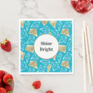 Serviette En Papier Chic Turquoise Aqua Gold Diamonds Parties scintill