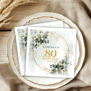 Serviette En Papier Chic Végétal et Botanique Doré 80e Anniversaire