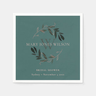 Serviette En Papier CHIC VERT BLUSH ROSE FOLIAGE FÊTE DES MARIÉES de W