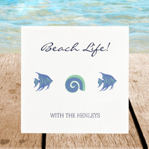 Serviette En Papier Chic White Blue Fish and Shells Family Beach House