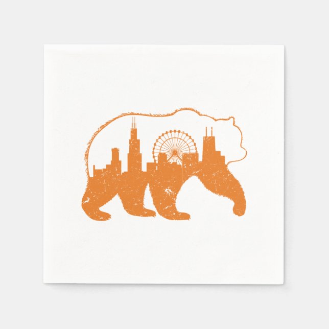 Serviette En Papier Chicago City Vêtement Downtown Walking Bear Silhou (Devant)