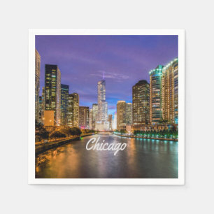 Serviette En Papier Chicago Illinois City La Nuit