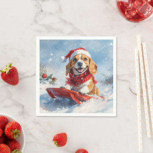 Serviette En Papier Chien Beagle en traîneau Laissez neige Noël