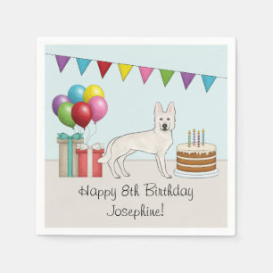 Serviette En Papier Chien berger allemand blanc Anniversaire coloré