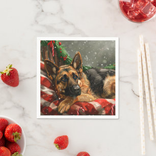 Serviette En Papier Chien berger allemand Noël Festif