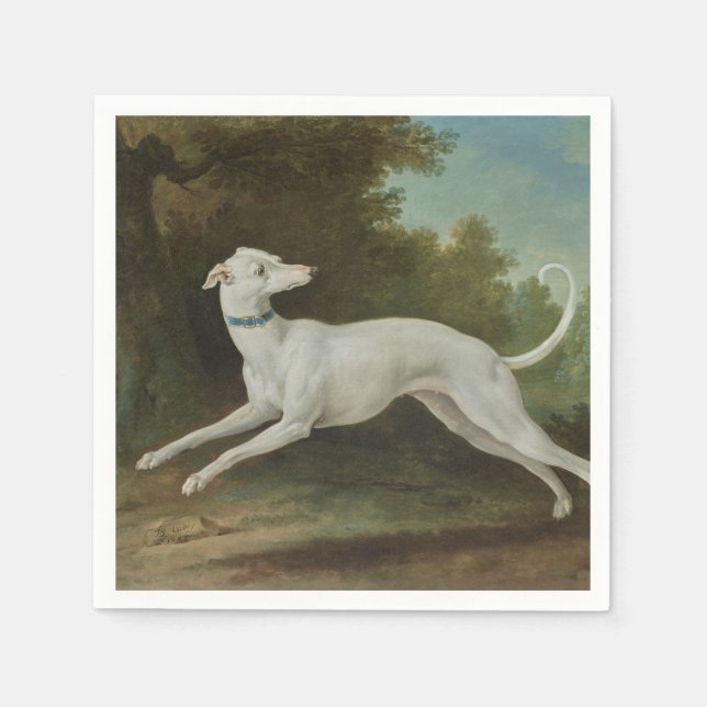 Serviette En Papier Chien blanc gris (par Jean-Baptiste Oudry) (Devant)