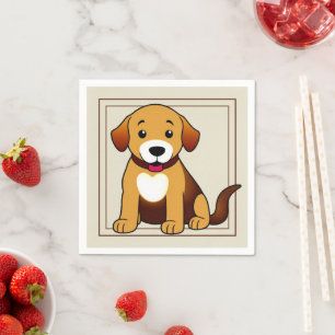 Serviette En Papier Chien Brun, assis - 