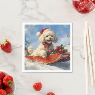 Serviette En Papier Chien Caniche en Luge Laissez Tomber la Neige Noël