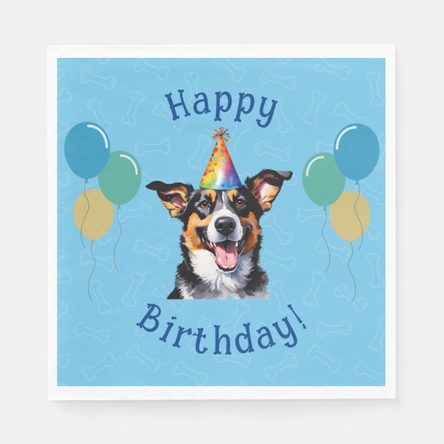 Serviette En Papier Chien Chien Chien Bleu Anniversaire Paw ty (Devant)