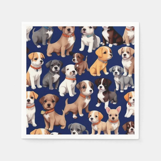 Serviette En Papier Chien Chien Chien bleu de la marine Design Motif (Devant)