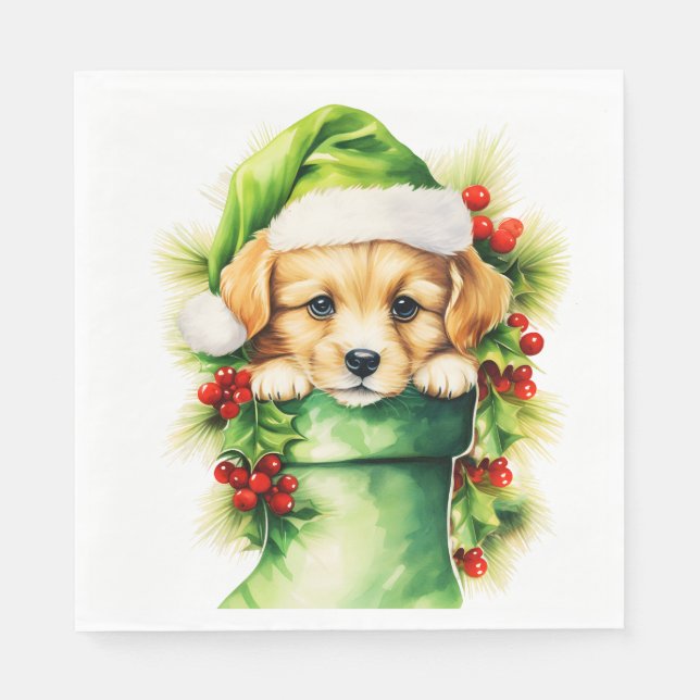 Serviette En Papier Chien Chien Chien Santa Chapeau Golden Retriever N (Devant)