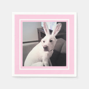 Serviette En Papier Chien Chiot Blanc Mignonne Avec Lapin De Pâques O