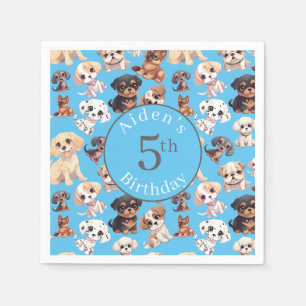 Serviette En Papier Chien chiot mignon Anniversaire bleu