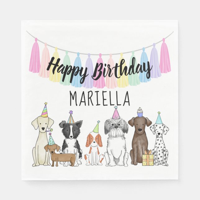 Serviette En Papier Chien chiot Petite fille fête d'anniversaire (Devant)