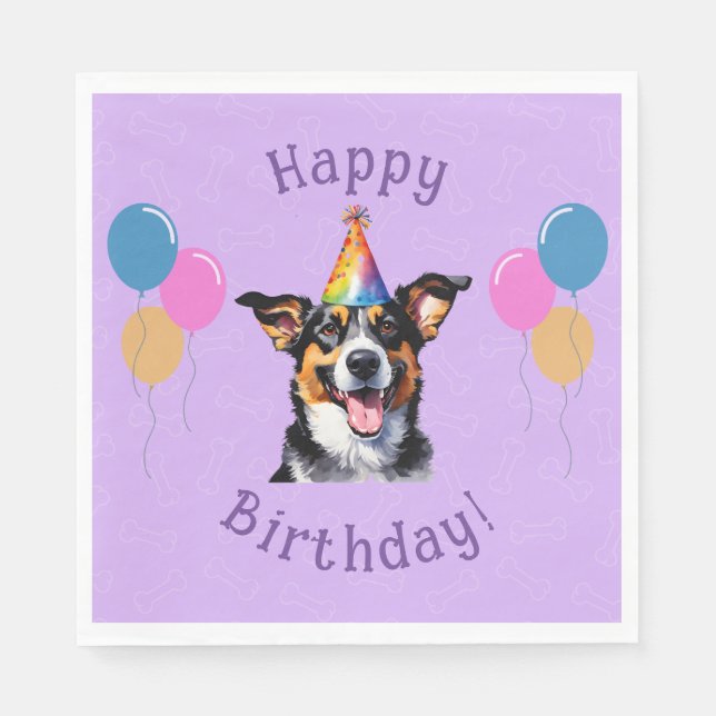 Serviette En Papier Chien chiot pourpre Anniversaire Paw ty (Devant)