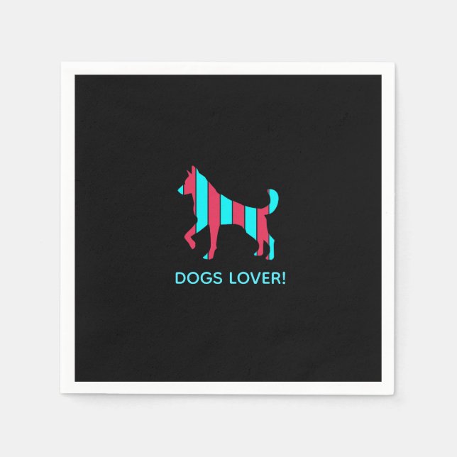 Serviette En Papier Chien - Cute Pet Pop Art, Bleu & Rouge Animal Abst (Devant)