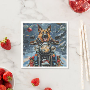 Serviette En Papier Chien de berger allemand en moto Noël