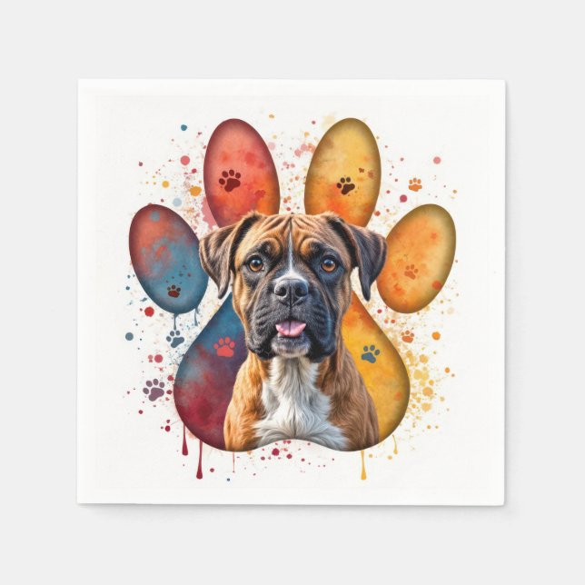 Serviette En Papier Chien De Boxe En Empreinte D'Aquarelle (Devant)