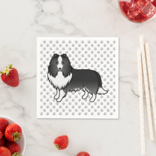 Serviette En Papier Chien de dessin animé Shetland bi-noir et pattes