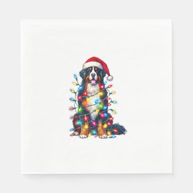 Serviette En Papier Chien de montagne bernois x lumières de Noël (Devant)