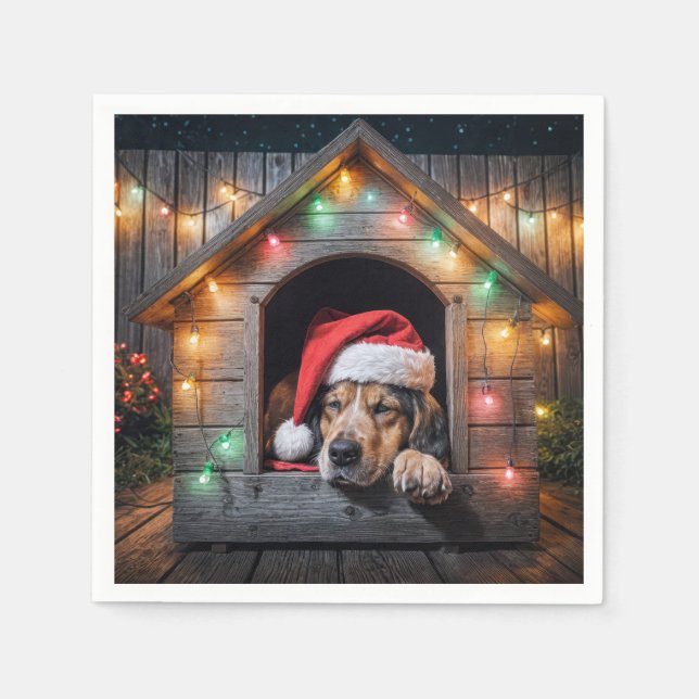 Serviette En Papier Chien de Noël Père Noël Hound dans la niche (Devant)