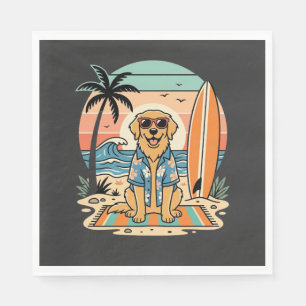 Serviette En Papier Chien de surf Rétro Plage Été