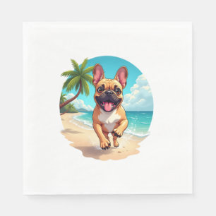 Serviette En Papier Chien de taureau français sur une plage