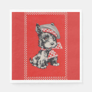 Serviette En Papier Chien écossais des années 1950 en rouge