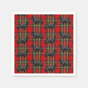 Serviette En Papier Chien écossais sur Tartan écossais rouge