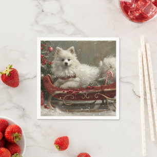 Serviette En Papier Chien Esquimau Américain Noël Festif