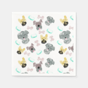 Serviette En Papier Chien et bols motif animal rose bleu