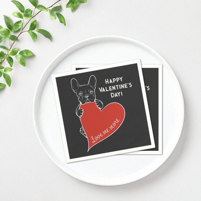 Serviette En Papier Chien français mignon personnalisé avec un coeur r (Créateur téléchargé)