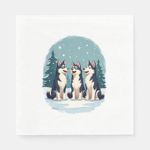 Serviette En Papier Chien Husky Christmas Choir