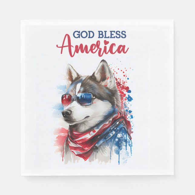 Serviette En Papier Chien-Husky Patriotique (Devant)