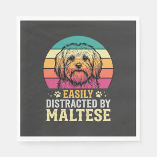 Serviette En Papier Chien maltais rétro coucher de soleil distrait