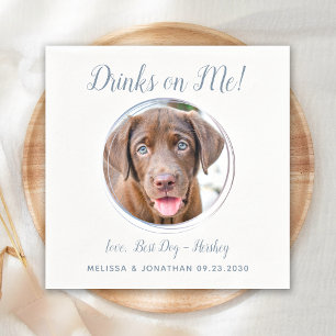 Serviette En Papier Chien Mariage moderne Dusty bleu personnalisé phot
