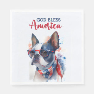 Serviette En Papier Chien patriotique de Boston Terrier