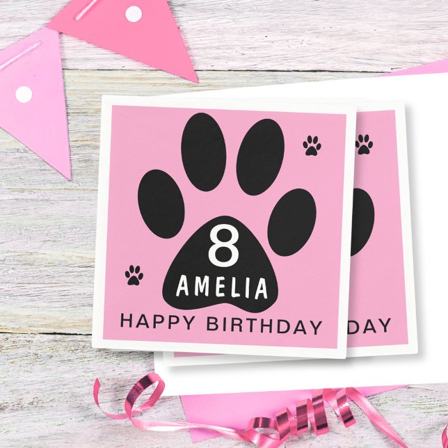 Serviette En Papier Chien Paw rose Fille Anniversaire de enfant Party (Créateur téléchargé)