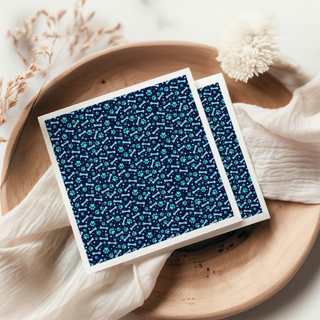 Serviette En Papier Chien Personnalisé Anniversaire Bleu Empreinte de  (Créateur téléchargé)