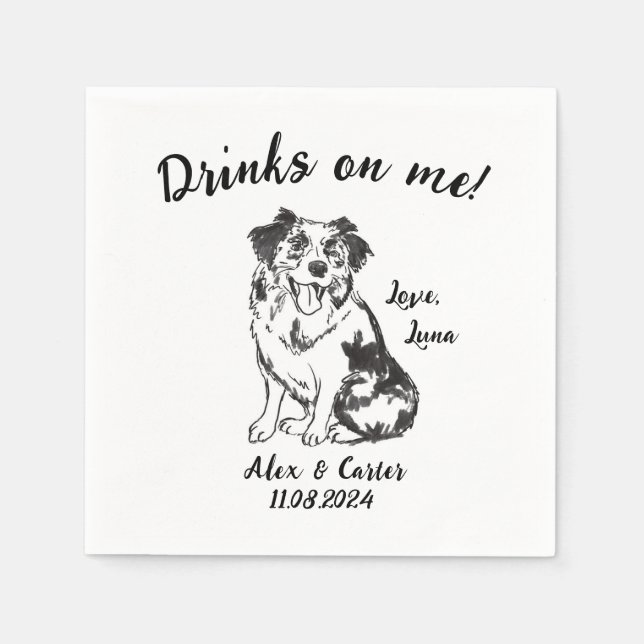 Serviette En Papier Chien Personnalisé Mariage Cocktail Napkin (Devant)