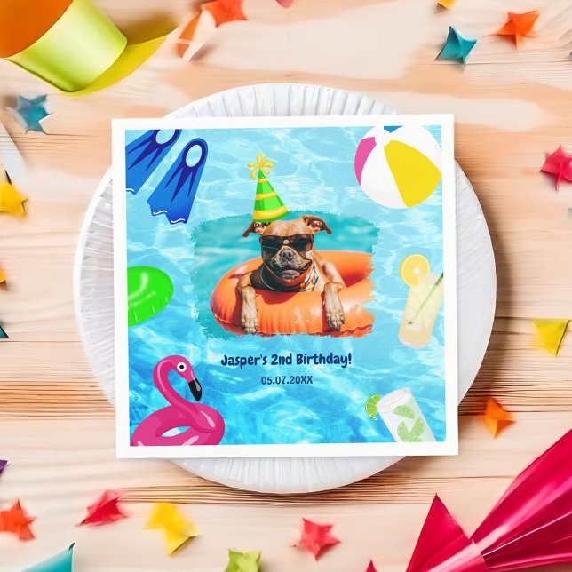 Serviette En Papier Chien Pool Party Chien Puppy Pawty Anniversaire (Dog Pool Party Puppy Pawty Birthday Napkins)