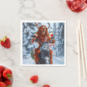Serviette En Papier Chien Setter Rouge Irlandais à moto Noël