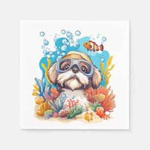 Serviette En Papier Chien Shih Tzu Snorkeling dans un récif de corail