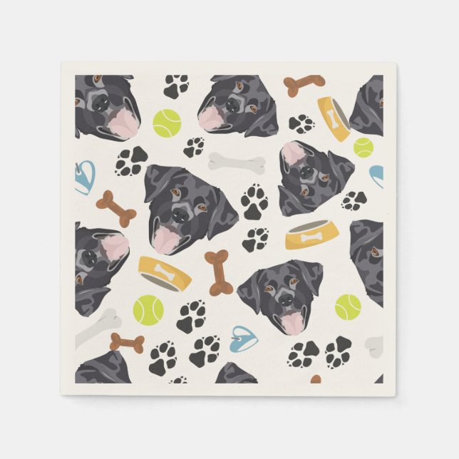 Serviette En Papier Chien souriant noir labrador (Devant)