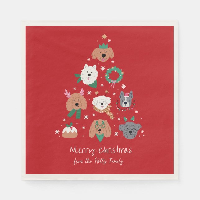 Serviette En Papier Chien Thème Rouge Noël (Devant)