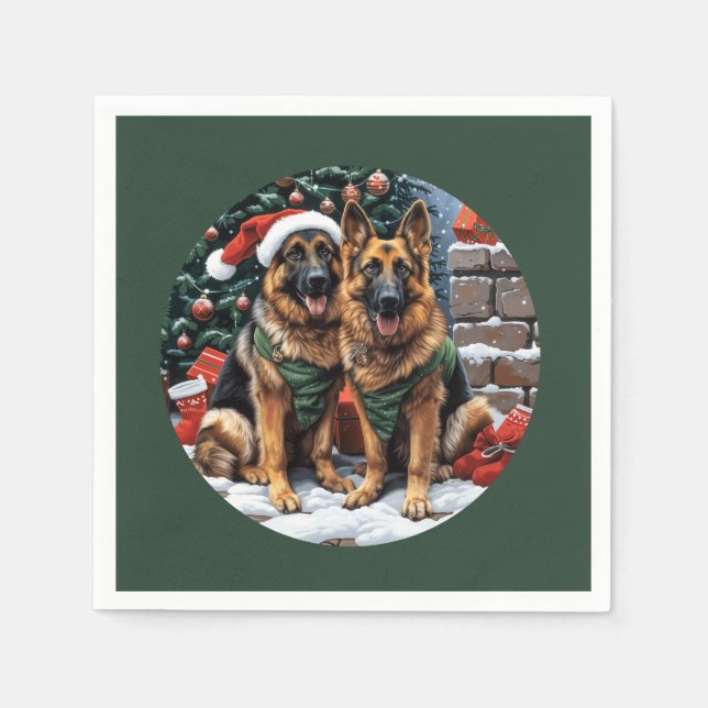 Serviette En Papier Chiens bergers allemands de Noël (Devant)