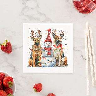 Serviette En Papier Chiens bergers allemands de Noël