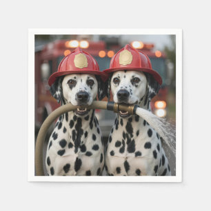 Serviette En Papier Chiens dalmatiens tenant un tuyau d'incendie