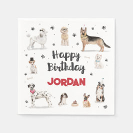 Serviette En Papier Chiens d'aquarelle réaliste fête d'anniversaire, n